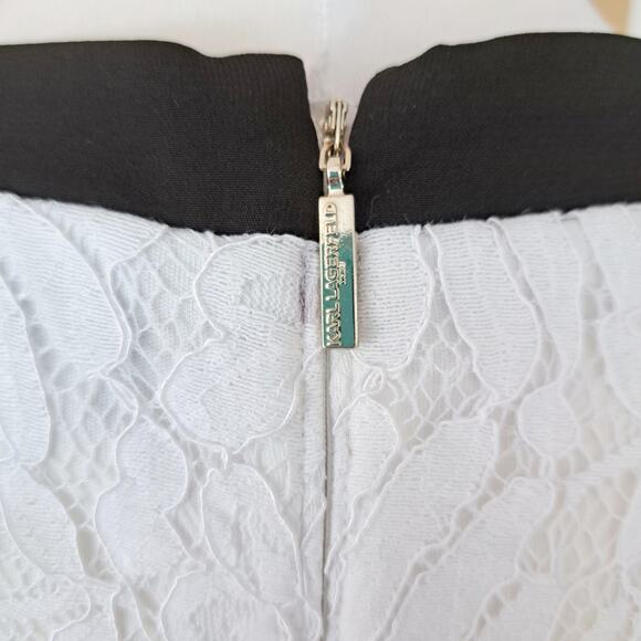 Karl Lagerfeld White Lace Sleeveless Sheath Dress Size 6 Black Contrast Trim Bow - Picture 10 of 10